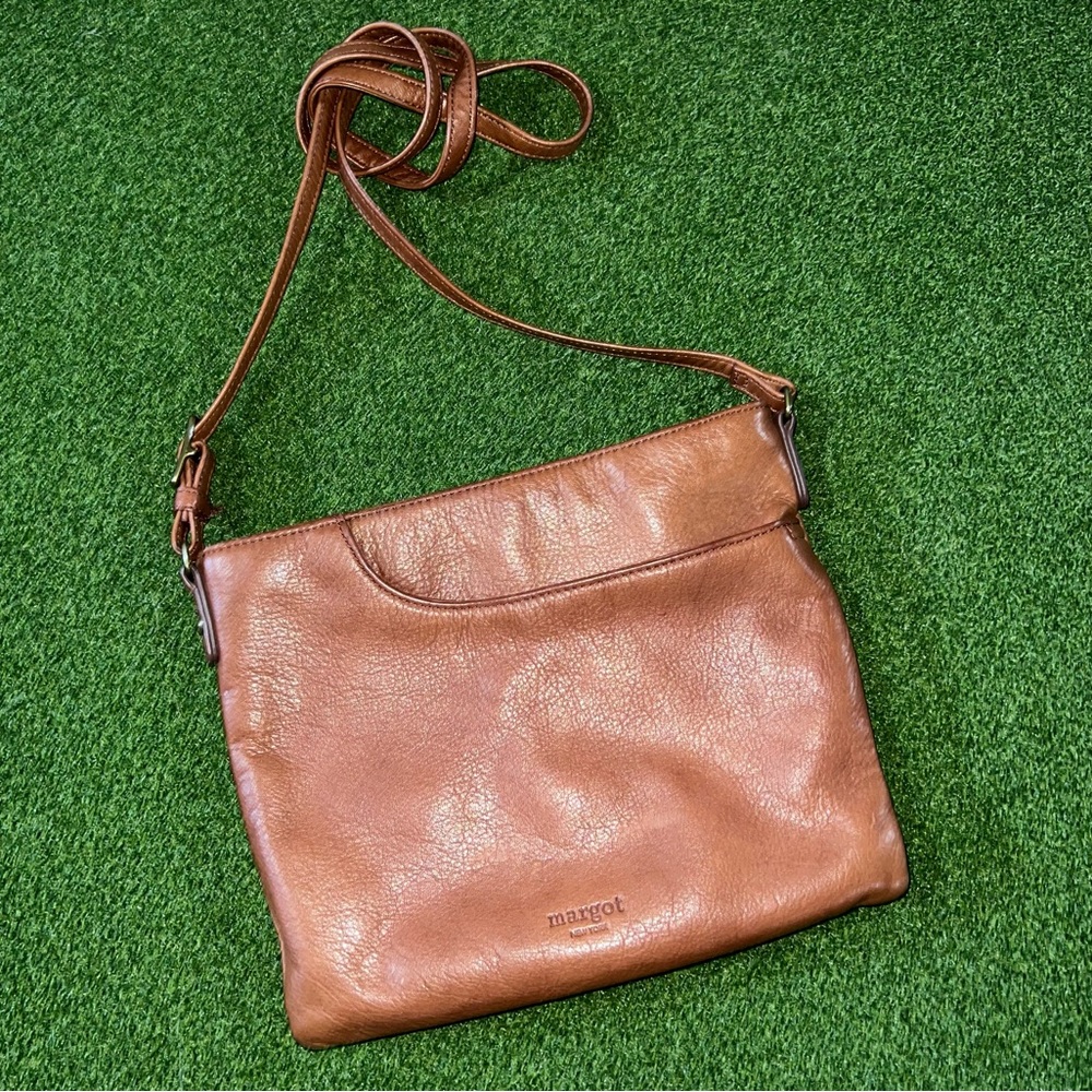 Margot brown small multi-pocket genuine leather crossbody bag adjustable strap